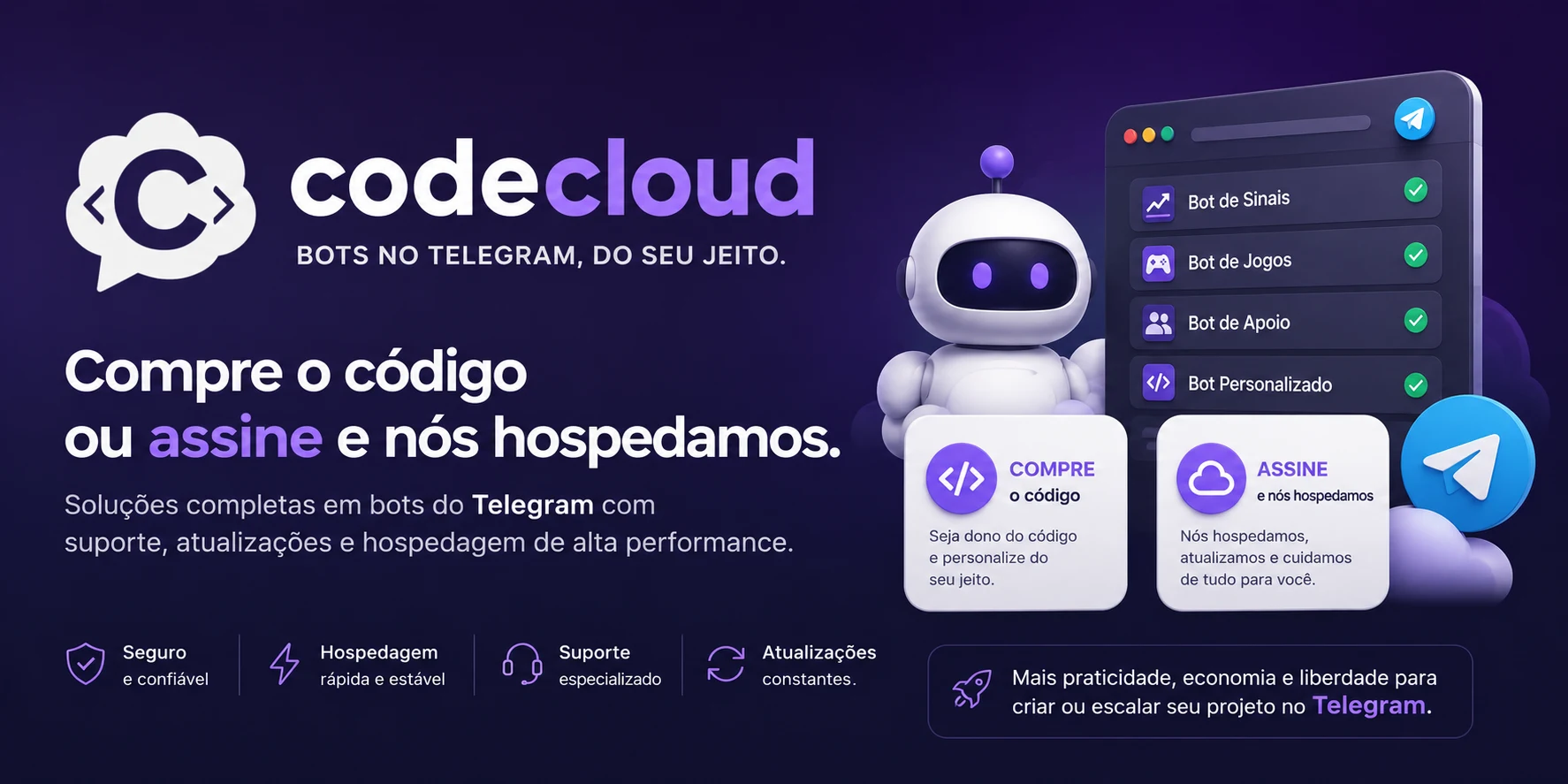 CodeCloudRobot - Compre ou alugue bots no Telegram
